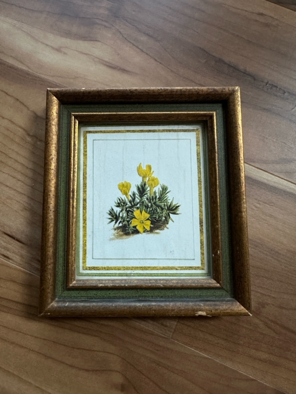 VTG antique Gold and Green Framed Yellow Floral Art Print - Home Accents
